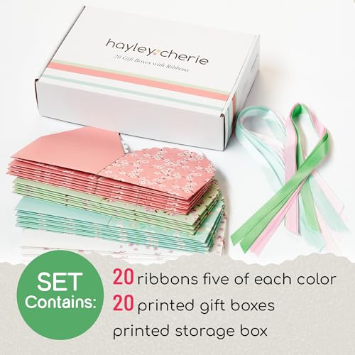 Small Floral Gift Boxes with Lids & Ribbons (20 Pack) 5.8” x 3.7” Empty Decorative Bakery Treat Boxes for Gift Giving, Coo...