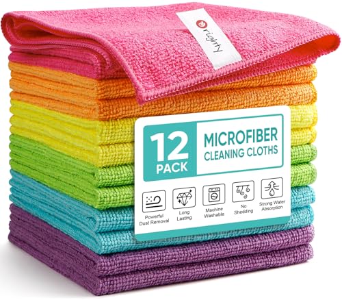 Orighty Microfiber Cleaning Cloth Pack of 12, Microfiber Towels for Cars, Highly Absorbent Car Cleaning Supplies, Lint Fre...