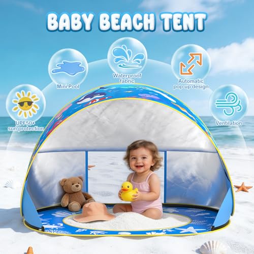 AZDYJL Baby Beach Tent with Pool, Pop Up Beach Tent UV Protection Sun Shelter for Infant Toddlers, Portable Shade Pool Ten...