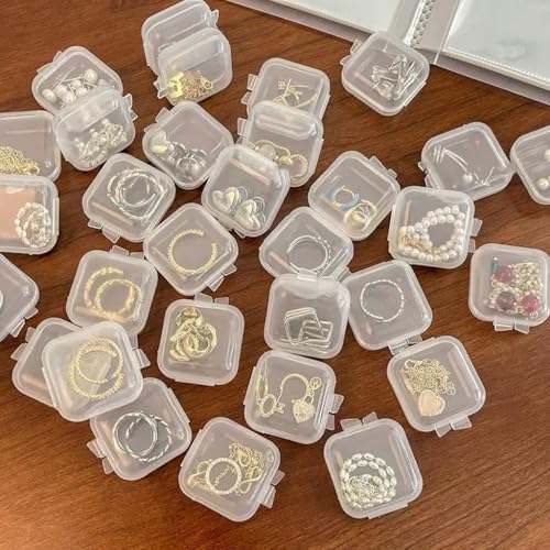 Moritic 40Pcs Mini Jewelry Storage Containers, 1.37 x 1.37 x 0.7 Inches,Clear Plastic Cases for Pearl Bracelets and Small ...