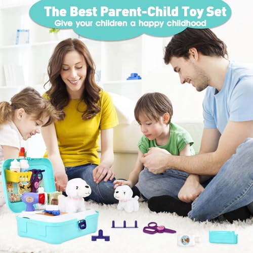 Pet Care Play Set for Kids, 16Pcs Doctor Kit Pretend Play Vet Puppy Dog Grooming & Feeding Toys with Backpack, Educational...