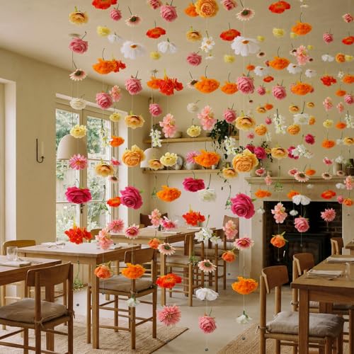 XunYee 6 Pcs 35.4 ft Flower Garlands Artificial Wildflower Vines Floral Hanging Backdrop Fake Flower Garlands Faux Silk Wi...
