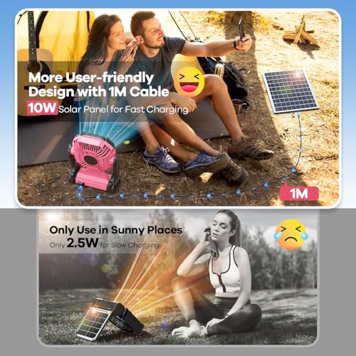 30000mAh Solar Fan with LED Lantern, 10W Solar Panel Rechargeable Battery Powered Camping Fan for Outside, 9 Inch Portable...