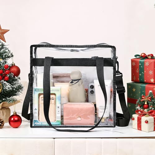 BAGAIL Clear Bags 12x6x12 Stadium Approved Clear Tote Bag with Zipper Closure Crossbody Shoulder Bag with Adjustable Strap