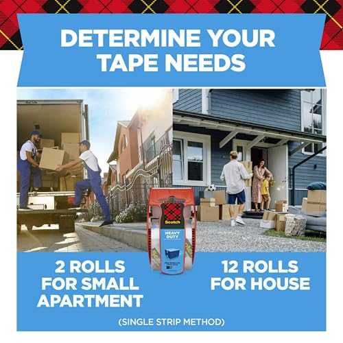 Scotch Heavy Duty Shipping Packing Tape, Clear, Shipping and Packaging Supplies, 1.88 in. x 27.7 yd., 1 Tape Roll with Dis...