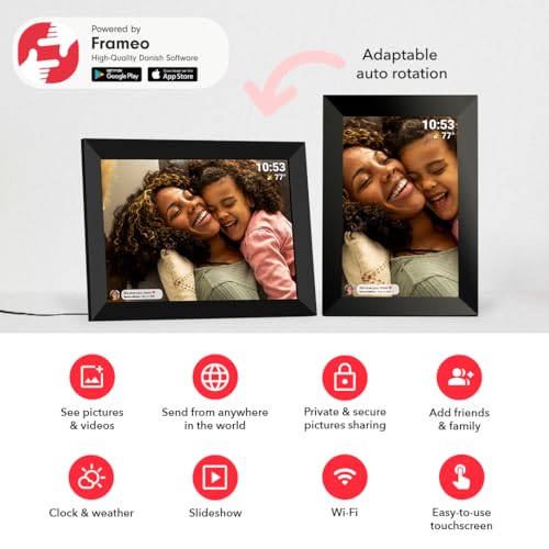 FRAMEO 10.1 inch 32GB Digital Picture Frame, IPS LCD Touch Screen, Auto-Rotate Easy Setup to Share Photos & Videos via Fra...