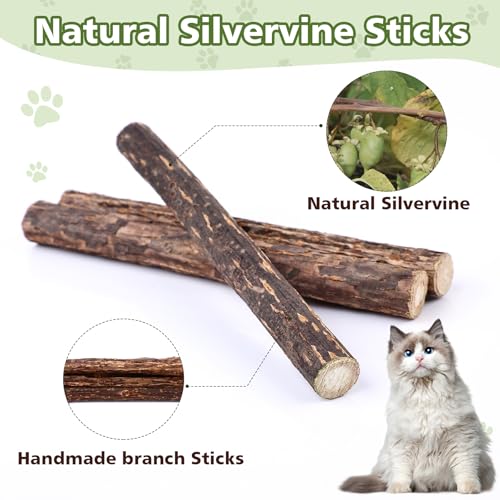 WOUSEDO 6 Pack Silvervine Sticks Cat Toy, Natural Chew Stick for Dental Care Teeth Cleaning,Matatabi Cat nip Treat Toys fo...