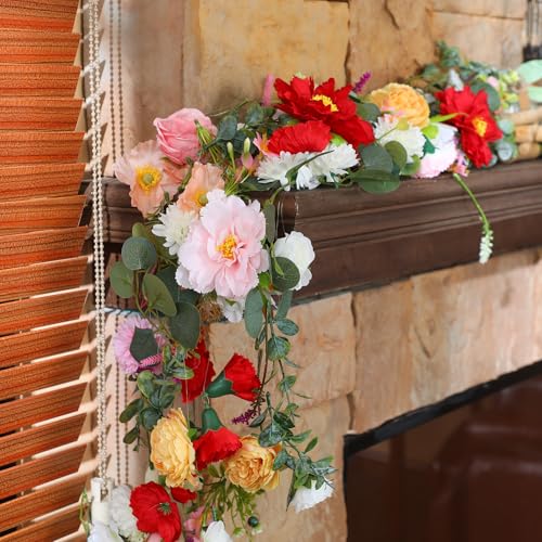 XunYee 6 Pcs 35.4 ft Flower Garlands Artificial Wildflower Vines Floral Hanging Backdrop Fake Flower Garlands Faux Silk Wi...