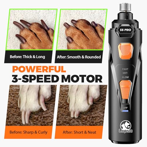 Whisper Quiet Dog Nail Grinder with 4 LED Lights, Safe & Stress-Free for Sensitive Dogs Cats of All Breeds & Sizes, 3 Grin...