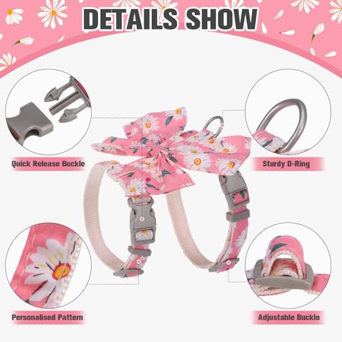 PAWCHIE Cat Harness and Leash Set with Bow Knot,Cats Escape Proof-Adjustable Daisy Floral Kitten Harness Soft Outdoor Walk...