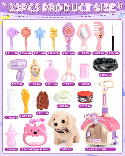 23Pcs Dog Toys for Kids Girls, Walking Barking Interactive Realistic Stuffed Dog with Portable Puppy Stroller & Accessorie...