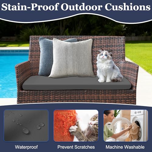 SUKAIKEQA Waterproof 3-Piece Patio Sofa Cushion Cover Set - Replacement Covers for Outdoor Wicker Furniture, Bench & Seat ...