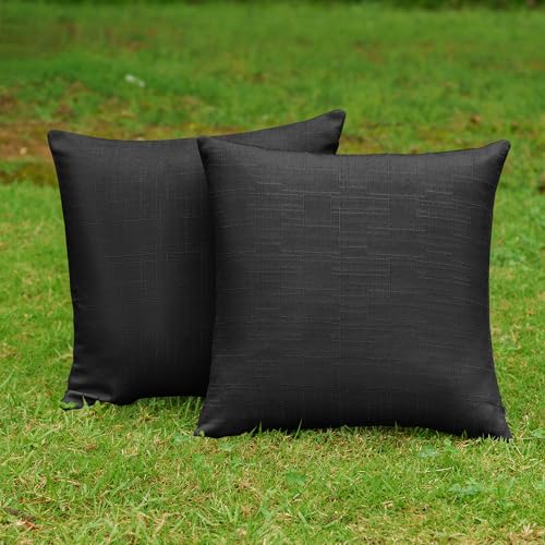NiNi ALL Pack of 2 Decorative Outdoor Waterproof Pillow Covers Square Garden Linen Textured Cushion Sham Throw Pillowcase ...