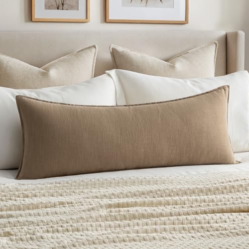 MIULEE Decorative Long Lumbar Throw Pillow Cover for Bed 14x36 Khaki Boho Farmhouse Neutral Couch Pillowcase Pack of 1 Acc...