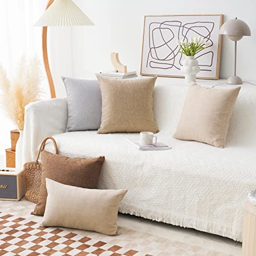 Home Brilliant Textured Burlap Linen European Pillowcase Pillow Sham Large Cushion Cover for Sofa, 24x24(60cm), Natural Linen