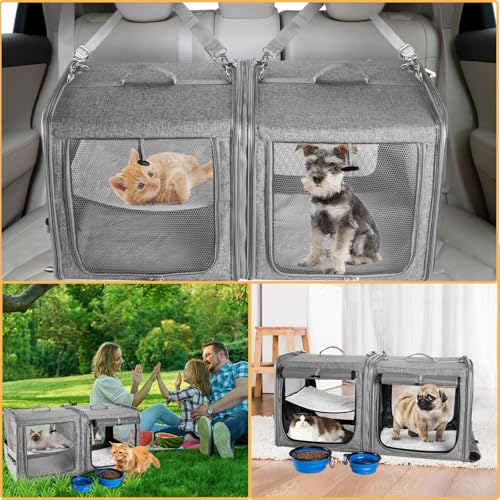 Suertree Large Cat Carrier for 2 Cats with Zipper Locks, Double Cat Carrier with Travel Litter Box, Soft Pet Travel Carrie...