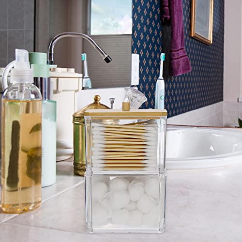 Hipiwe Clear Q-tip Dispenser Holder Acrylic Bathroom Containers 2-Tier Square Apothecary Jar with Lid Canister Cotton Swab...