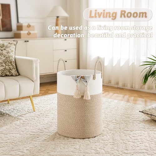 Artfeel Laundry Basket,Woven Cotton Rope Laundry Hamper,60L for Decor Storage of Dirty Clothes,Toys and Blankets in Bathro...