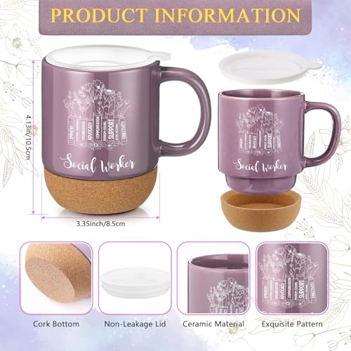 Baderke 4 Pcs Social Worker Graduation Gifts in Lavender, 15 Oz Mug Notebook Pen Candle Gift Set for BSW MSW DSW, Social W...