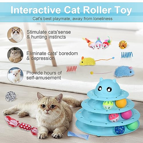UPSKY 24 PCS Cat Toys, 3-Level Turntable Kitten Toys Set, Interactive Cat Roller Toys for Indoor Cats, Catnip Toys, Cat Te...