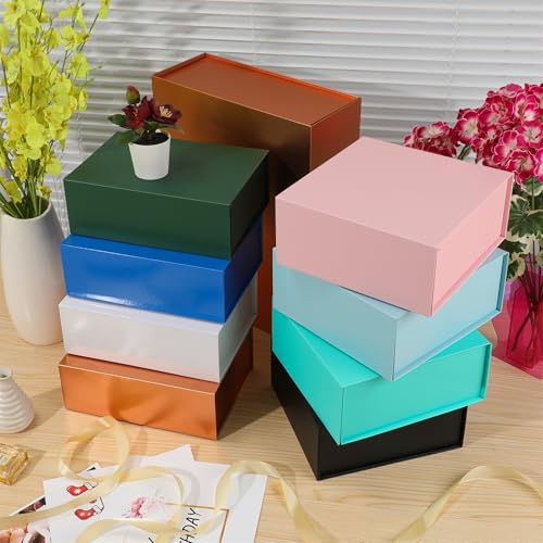 MUMUPACK 4 Pack Black Gift Boxes With Lids,9x9x4 Inch Bridesmaid Proposal Box And Printable Stickers,Proposal Boxes With R...