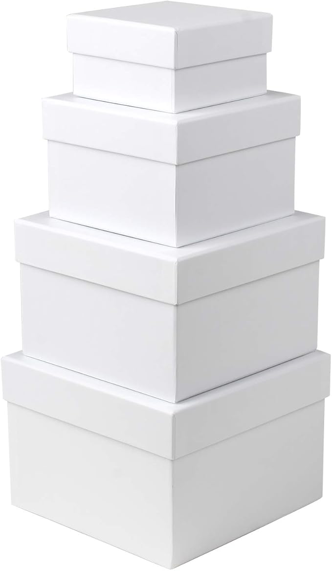Briful Square Gift Boxes with Lids Set of 4 White Gift Box Assorted Sizes Nesting Gift Boxes for Presents Birthday Bridesm...