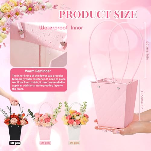 tchrules 30pcs Flower Box for Arrangement, Waterproof Bouquet Wrapping Bag With Handle Pink White Black Paper Floral Box f...