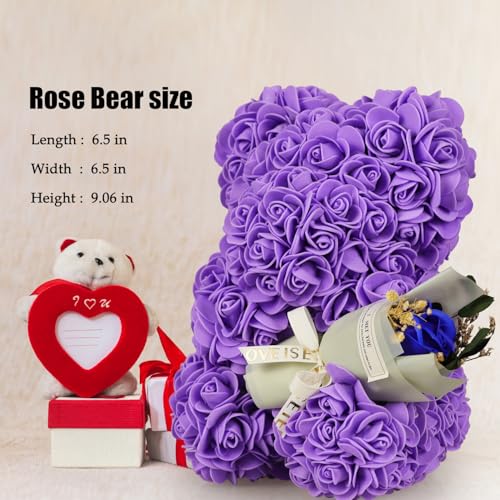 Purple Rose Bear Gifts for Women - Eternal Preserved Roses Teddy Gift, Romantic Anniversary Birthday Valentine Keepsake fo...