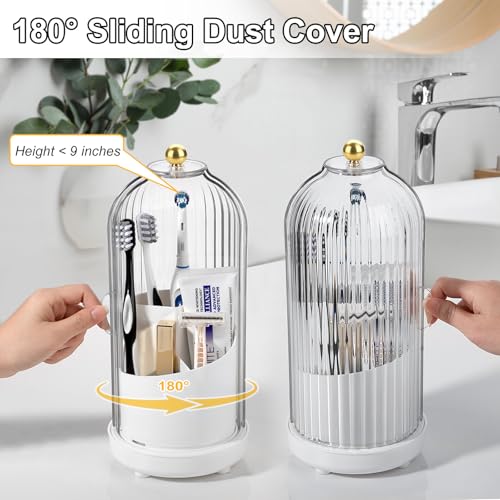 Rotating Toothbrush Holders with Cover, Dustproof Toothbrush Holder with Sliding Lid Electric Tooth Brush and Toothpaste O...