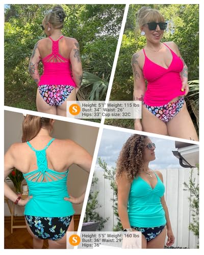 Holipick Tummy Control Two Piece Tankini Set Swimsuits for Women V Neck Tankini Top Bathing Suits with Swim Bottom
