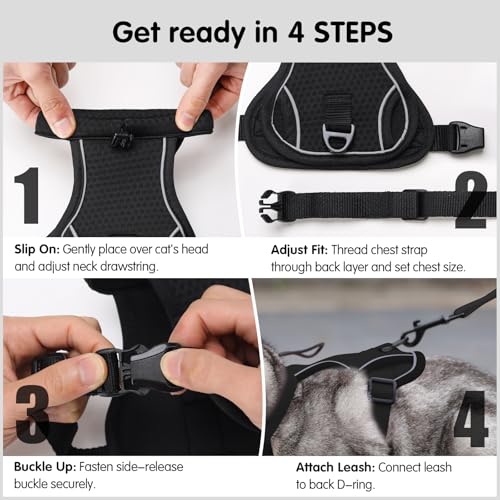 Dotoner Escape Proof Cat Harness and Leash Set Adjustable Soft Mesh Vest for Walking Safe Travel Vet Visit with Reflective...