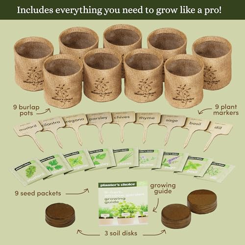Planters' Choice 9 Herb Indoor Window Garden Kit - House Plants Seeds - Best Unique Gift Ideas for Women, Mom, Friend, He...
