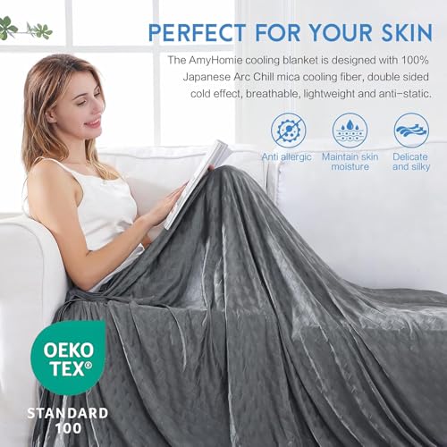 AmyHomie Cooling Summer Blanket with Double Sided Cold Effect, Breathable, Lightweight, Arc-Chill Q-Max>0.5 Cool Fiber, fo...
