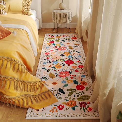 Rugcomf Runner Rug for Hallways Kitchen Rug Non Slip 2'x 6' Washable Rugs with Rubber Backing Soft Floral Carpet Runner fo...