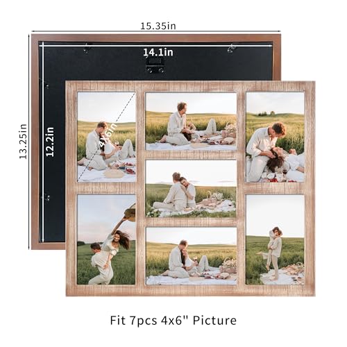 YESKAY 4x6 Picture Frame Collage for Wall Decor, Multiple Photo Collage Frames with Tempered Glass, 7-Opening for 4 x 6 Pi...