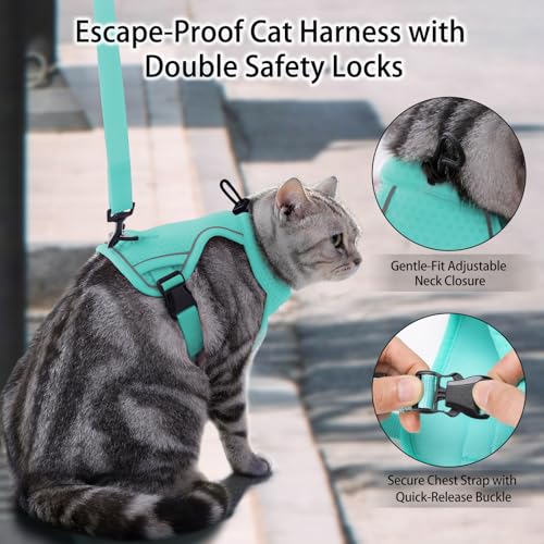 Dotoner Escape Proof Cat Harness and Leash Set Adjustable Soft Mesh Vest for Walking Safe Travel Vet Visit with Reflective...
