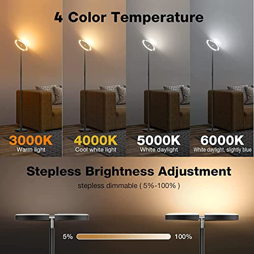 SIBRILLE LED Floor Lamp - Rotatable Standing Lamp with Touch & Remote Control, 3000-6000K, 22W Modern Floor Reading Light,...