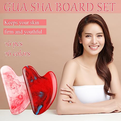 Sherr 16 Pcs Gua Sha Facial Tools Gua Sha Stone Facial Massage Tools Face Massager for Body Spa Acupuncture Relieve Muscle...