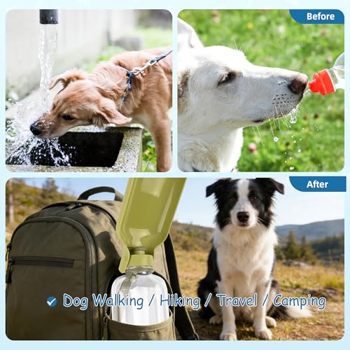 Legiuf Portable Dog Water Bottle-18 Oz Leak-Proof Green Water Bowl Dispenser for Walk Hiking or Travel