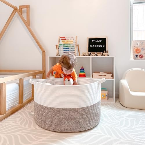 INDRESSME XXXLarge Blanket Basket for Living Room 21.7" x 21.7" x 13.8"-Storage Basket with Handle for Organizing Toy Pill...