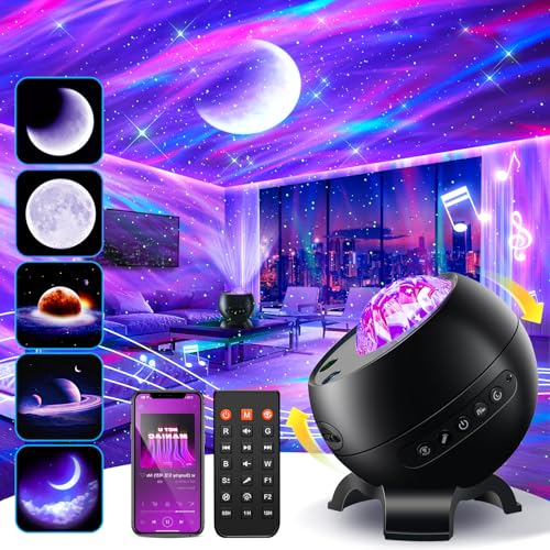 Northern Galaxy Light Projector, 300+Modes & 5 Films Star Projector, 15 White Noise & Bluetooth Northern Lights Projector,...