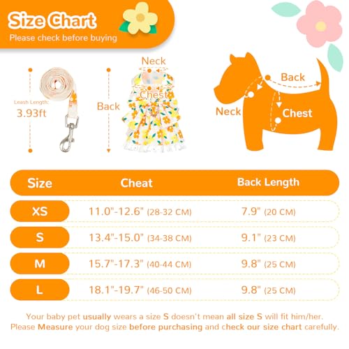 ABRRLO Dog Harness Dress Leash Set for Small Dog Summer Clothes Girl Female Puppy Cats Outfits Cute Floral Bowknot Princes...
