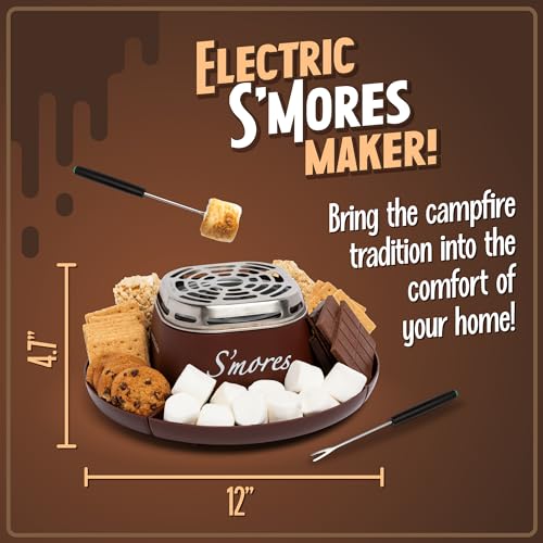 Nostalgia Tabletop Indoor Electric S'mores Maker - Smores Kit With Marshmallow Roasting Sticks and 4 Trays for Graham Crac...