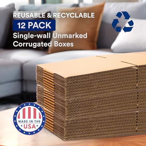 BOX USA Moving Boxes Large 20"L x 20"W x 15"H 12-Pack - Corrugated Cardboard Box for Shipping, Mailing, Packing, Packaging...