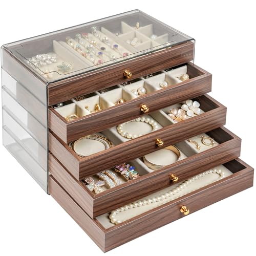 Simple Supplies Wooden Jewelry Box for Women, 5-Layer Jewelry Organizers and Storage with 5 Drawers & Velvet Trays, Large ...