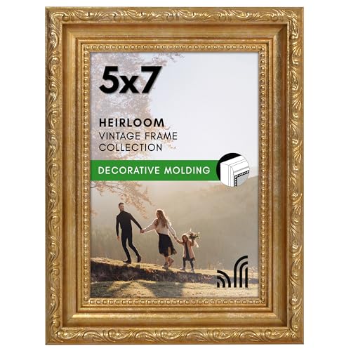 Americanflat 5x7 Picture Frame with Shatter-Resistant Glass - Vintage Frames with Easel - Ornate Picture Frames for Wall a...