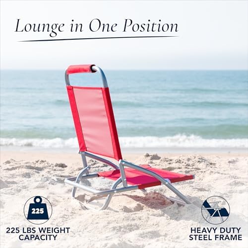 Caribbean Joe Folding Beach Chair, 1 Position Lightweight and Portable Foldable Outdoor Camping Chair, Red