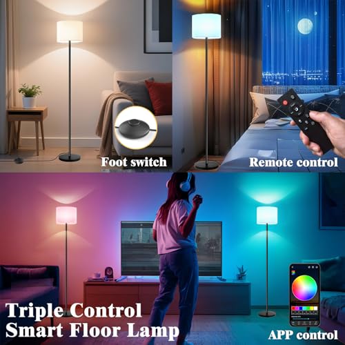 Fuvqeyes Smart Floor Lamp with APP & Remote Control - Dimmable RGB & White Light (3000K-6500K) for Living Room, Bedroom, O...