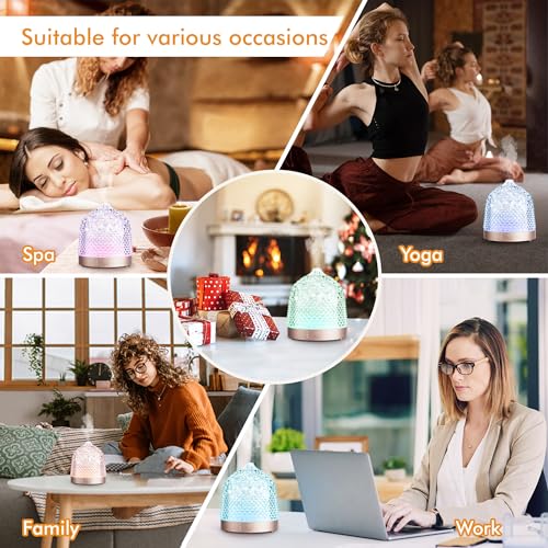 200ml Glass Reservoir Essential Oil Diffuser with Glass Dome Ultrasonic Aromatherapy Diffuser with Four Timer Colorful Lig...