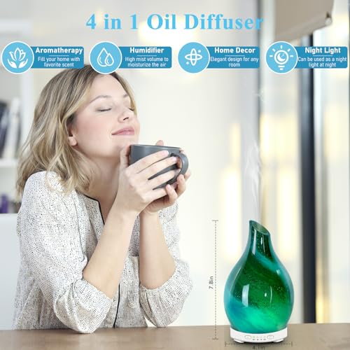 Essential Oil Diffuser 120ML Glass Aromatherapy Diffuser with 4 Timer Settings & 7 Color Changing Lights, Auto Shut-Off, U...